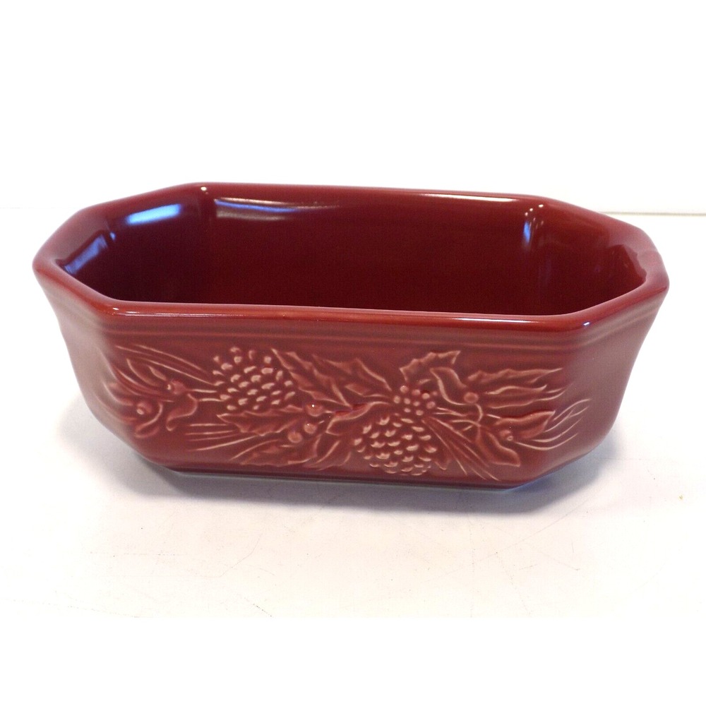 7" Candy Dish Paprika Nature's Garland Embossed Longaberger Pottery Christmas